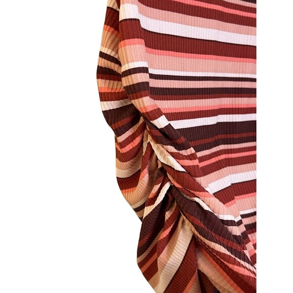 Full Moon MATERNITY Ruched Square V Neck Short Sleeve Striped Ribbed Shirt Small - Picture 9 of 11